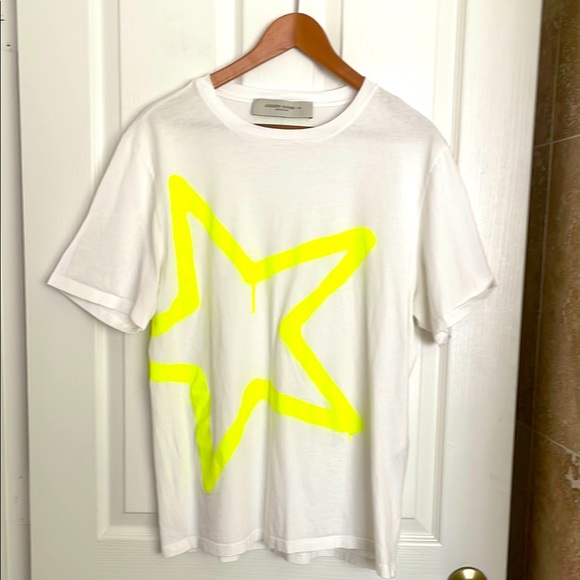 Golden Goose White T-Shirt with Neon Yellow Star